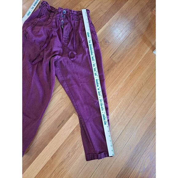 Free People Margate Women's Small Relaxed Fit Burgundy Trousers With Button Fly - Picture 5 of 7